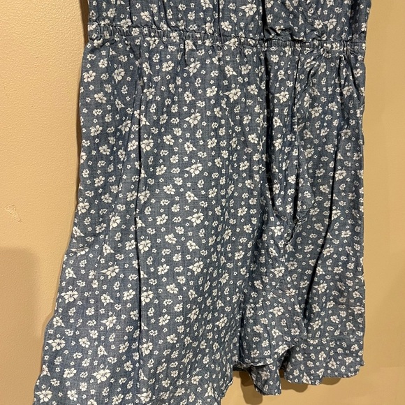 J Crew Mercantile Womens Blue Floral Chambray Ruffle Faux Wrap Dress SZ Medium - Picture 4 of 9